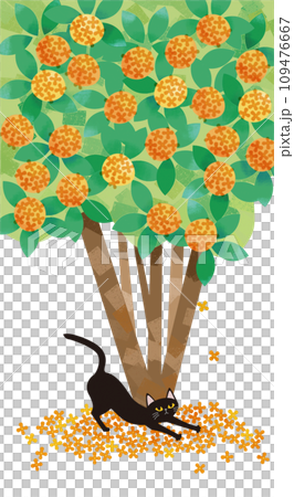 金木犀に黒猫のイラスト素材 [109476667] - PIXTA