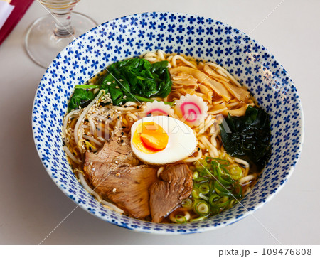 Traditional japanese thick ramen with veal. 109476808