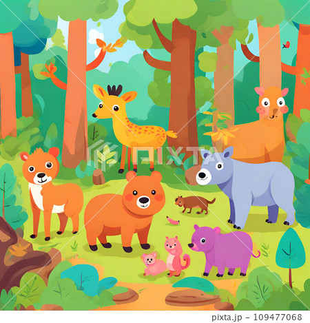 秋の森で暮らす動物たち(AI) 秋の森で暮らす動物たち(AI) 109477068