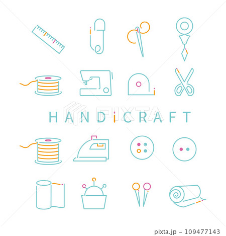 手芸 線画アイコン ミントブルー 3色 手芸 線画アイコン ミントブルー 3色 109477143