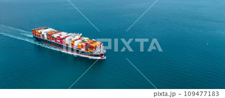 Aerial view container cargo maritime ship freight shipping by container cargo ship, Global business import export commercial trade logistic container cargo freight shipping. 109477183