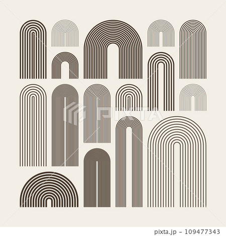 Mid century arch elements, modern geometric shapes. Contemporary design, minimalist art. Trendy design elements for wall decor, posters, books, covers and flyers. Vector illustration 109477343