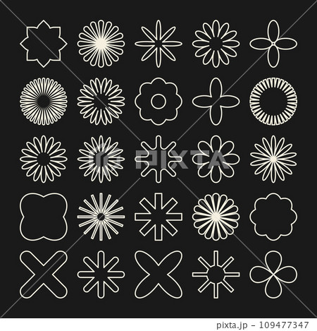 Brutalist geometric shapes, symbols. Simple primitive elements and forms. Bauhaus retro design, trendy contemporary minimalist style. Vector illustration 109477347