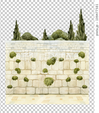 Jerusalem Kotel Jewish Western Wall sight in old city watercolor illustration isolated on white background. Israel capital city historical and religious place 109477381