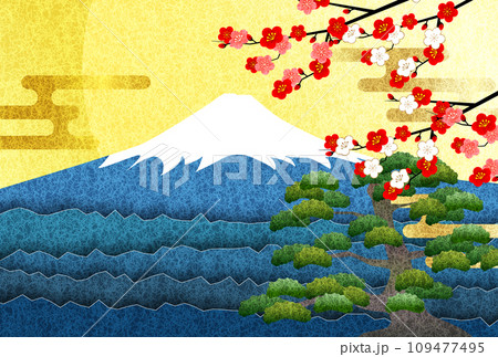 年賀状 富士山 梅 和柄 背景 のイラスト素材 [109477495] - PIXTA