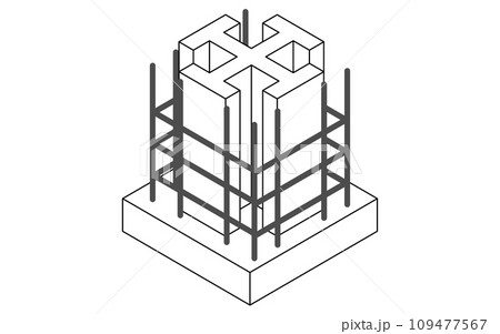 建築構造の図解イラスト、鉄骨鉄筋コンクリート（SRC）のアイソメトリックイラスト 109477567