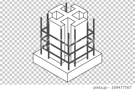 建築構造の図解イラスト、鉄骨鉄筋コンクリート（SRC）のアイソメトリックイラスト 109477567