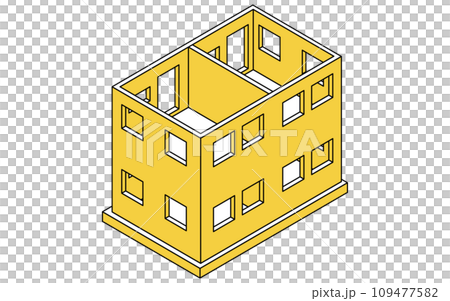 建築構造の図解イラスト、鉄筋コンクリート(RC)の壁式構造、アイソメトリック 建築構造の図解イラスト、鉄筋コンクリート(RC)の壁式構造、アイソメトリック 109477582