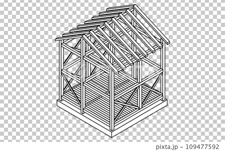 建築構造の図解イラスト、木造（Wood）のアイソメトリックイラスト 109477592