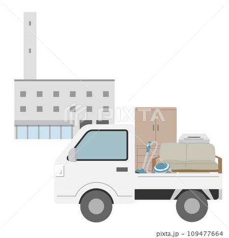 ゴミ処理場と不用品を運ぶ軽トラック 109477664