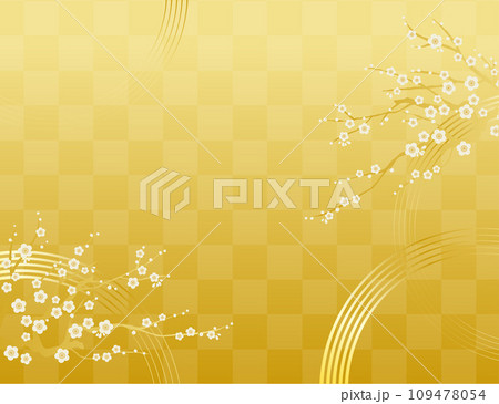 梅の花の背景イラスト素材 ベクター 白梅 金背景 水紋 市松模様 梅の花の背景イラスト素材 ベクター 白梅 金背景 水紋 市松模様 109478054