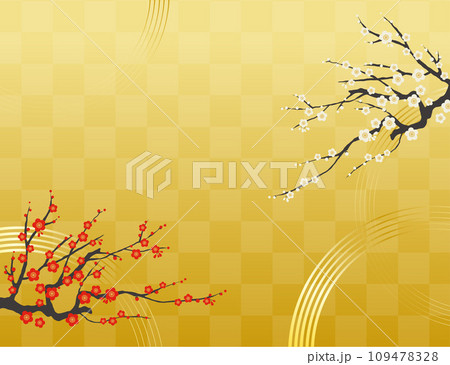 梅の花の背景イラスト素材 ベクター 紅白 紅梅 白梅 和風 金背景 梅の花の背景イラスト素材 ベクター 紅白 紅梅 白梅 和風 金背景 109478328