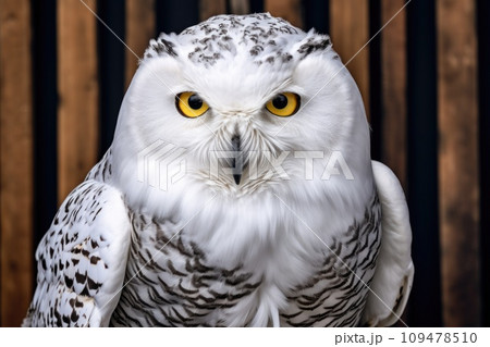 The snowy owl, Bubo scandiacus, is a large white owl from the typical owl family. 109478510