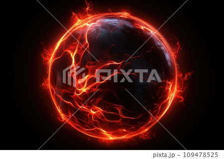 Abstract red energy sphere made of particles and waves of magical glow on a dark background Abstract red energy sphere made of particles and waves of magical glow on a dark background 109478525