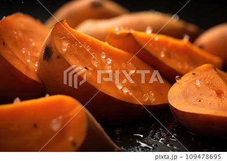 Sweet potato is cut into pieces for mashed potatoes 109478695