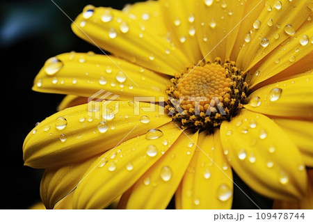 Yellow flower with dew drops Yellow flower with dew drops 109478744