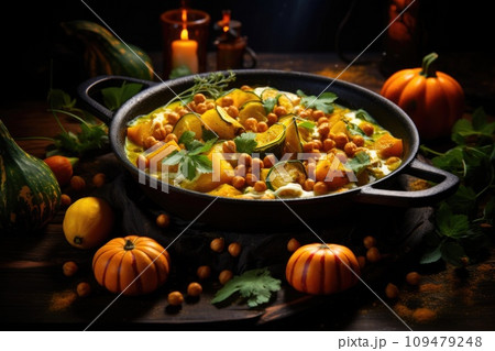 Pumpkin Curry with Chickpeas and Zucchini 109479248