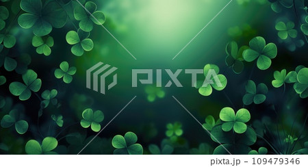 Shamrocks on a green background celebrate St. Patrick's Day. Shamrocks on a green background celebrate St. Patrick's Day. 109479346