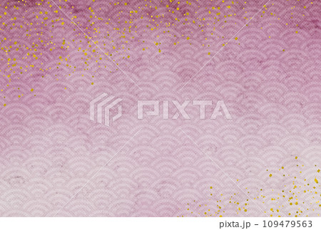 和紙のに金箔が散った背景イラスト。正月、年賀状最適 109479563