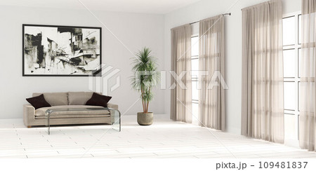 A Cozy Living Room with a Comfortable Couch and a Vibrant Potted Plant 3d render illustration A Cozy Living Room with a Comfortable Couch and a Vibrant Potted Plant 3d render illustration 109481837