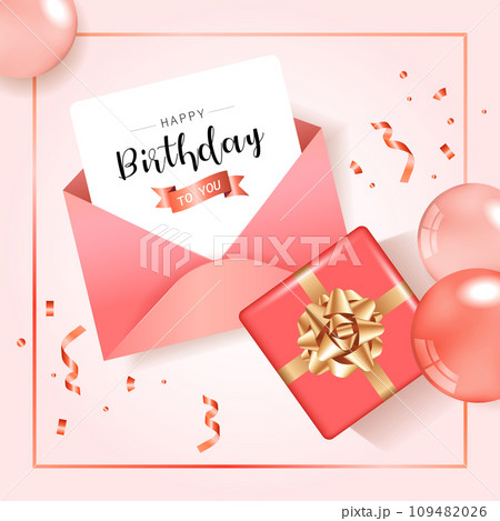Happy Birthday, Balloons for Party Holiday Background. Birthday wishes envelope and gift. Happy Birthday, Balloons for Party Holiday Background. Birthday wishes envelope and gift. 109482026