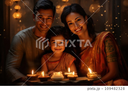 Indian diwali celebrations in happy family. Generative AI 109482328