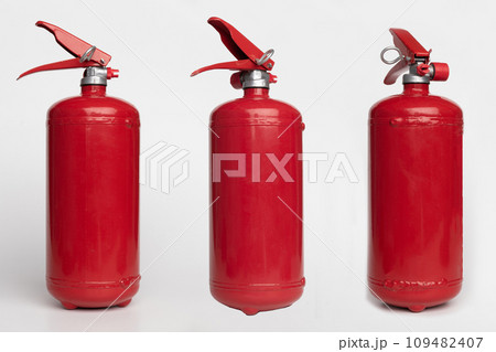 three fire extinguisher isolated on white background three fire extinguisher isolated on white background 109482407