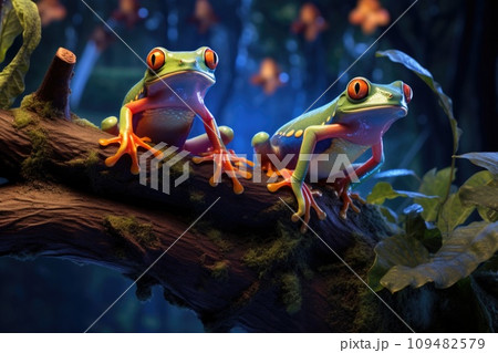 Tree frogs on a dark background Tree frogs on a dark background 109482579
