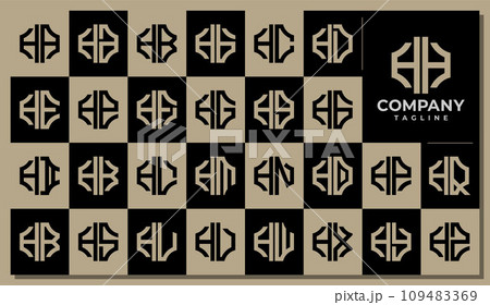 Line plus healthcare medical letter H HH logo design set 109483369