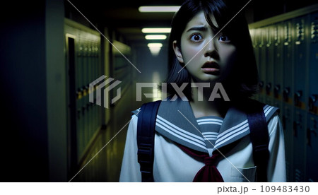 廊下に立つ女子高生　恐怖　（AI生成） 109483430