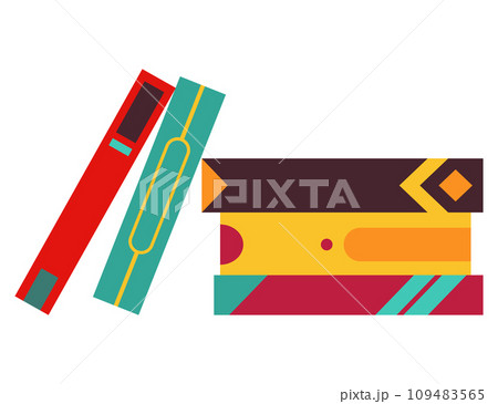 Various books, stack of books, notebooks. Set for book lovers. Read more books. Hand drawn educational vector illustration. Flat design style Various books, stack of books, notebooks. Set for book lovers. Read more books. Hand drawn educational vector illustration. Flat design style 109483565