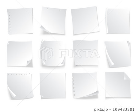 Sticky notes set. Blank note paper sheets. Information reminder. Notepads and memo messages, paper sheets. Vector illustration Sticky notes set. Blank note paper sheets. Information reminder. Notepads and memo messages, paper sheets. Vector illustration 109483581