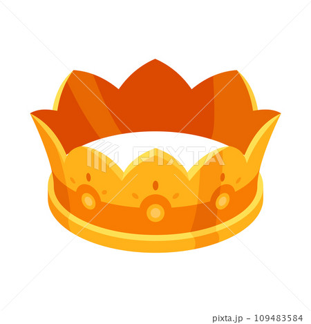 Isometric golden crown. Royal gold headdress for monarch, king or queen with luxury colored gemstones. Vector 3d jewelry isolated on white background 109483584