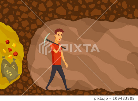 Businessman fail. Man use pickaxe to dig caves in search valuable treasures. Ambitious and challenging to succeed in business. Career development and motivation to achieve great goals concept 109483588