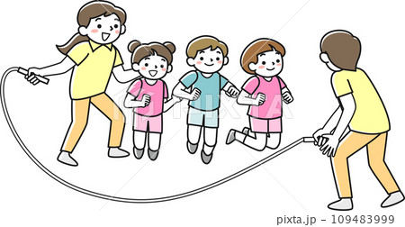 大縄跳びをする子供たち 109483999