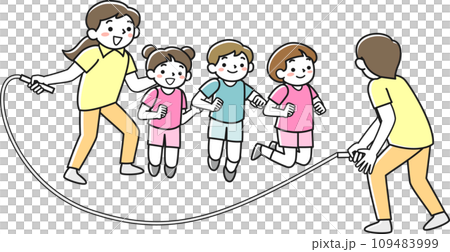 大縄跳びをする子供たち 109483999