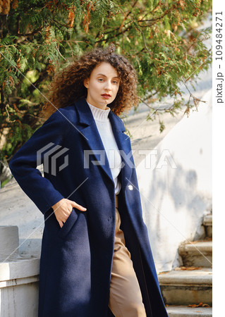 Stylish woman in wool coat 109484271