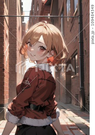 レンガの街を行く赤い服の女の子 レンガの街を行く赤い服の女の子 109484349