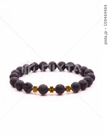 Natural stone jewelry bracelets. Lucky bracelet isolated on white background. Handmade bead bracelet, bracelet made of stone round, Colorful, studio quality, agate, lava 109484984