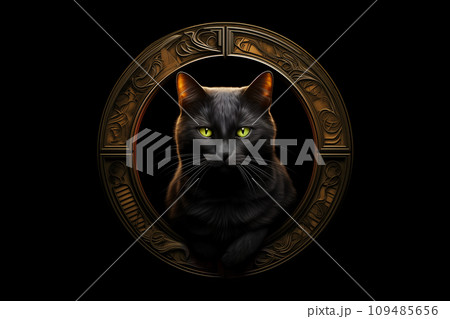 猫とアルファベット - O（黒背景） 109485656
