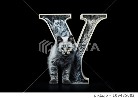 猫とアルファベット - Y（黒背景） 109485682