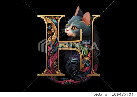 猫とアルファベット - H(黒背景) 猫とアルファベット - H(黒背景) 109485704