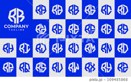 Modern line heptagon initial letter R RR logo design set Modern line heptagon initial letter R RR logo design set 109485868