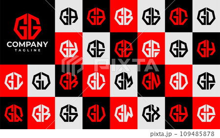 Set of line heptagon abstract letter G GG logo design 109485878