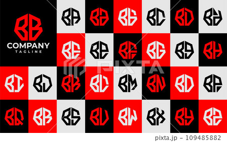 Set of line heptagon abstract letter B BB logo design 109485882