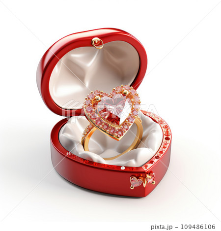 Diamond Ring in shape of heart Yellow Gold Isolated on White Background. 109486106