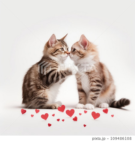 Two cute kittens sitting next to each other isolated on a white background 109486108