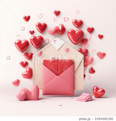 Valentine's day envelope with paper sheet isolated on white background. Valentine's day envelope with paper sheet isolated on white background. 109486290