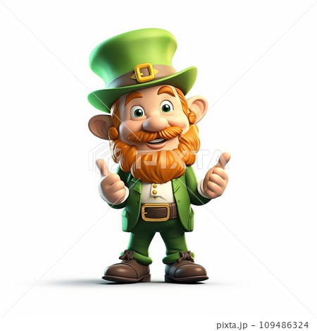 Leprechaun elf toy symbol of St. Patrick's Day isolated on white background. 109486324