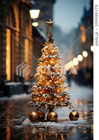 Christmas tree at the street at Christmas night 109486378